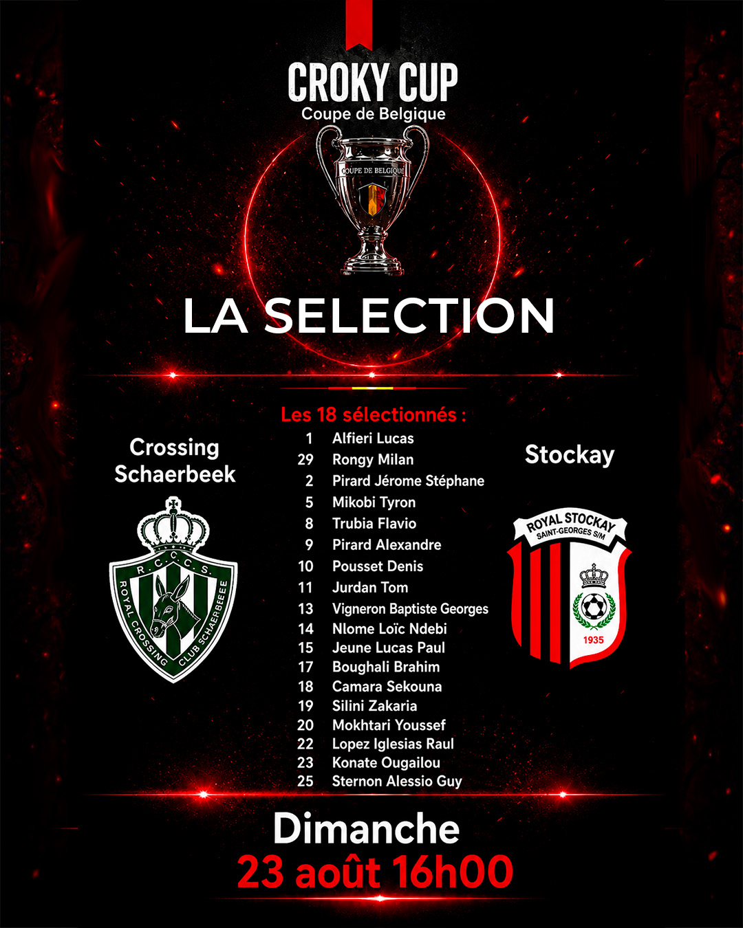 La sélection des 18 pour le déplacement au Crossing