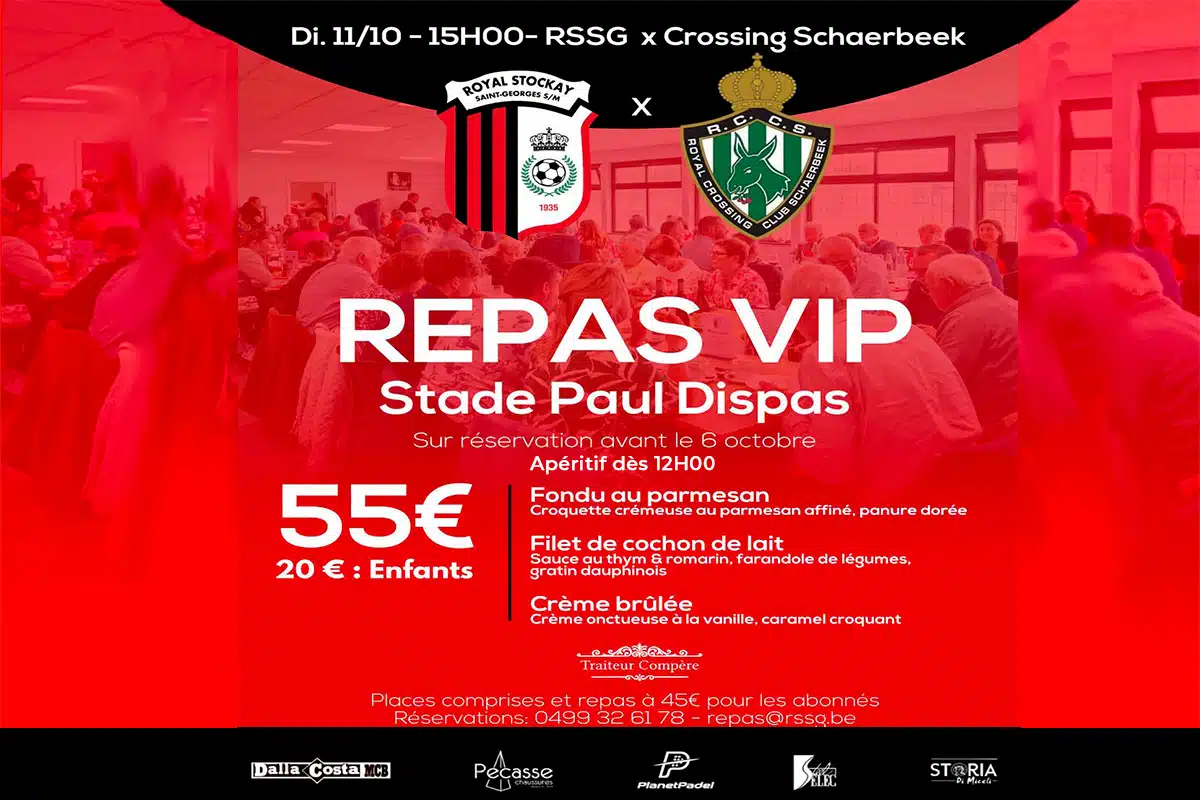 dimanche 11 octobre Stockay vs Crossing Schaerbeek, repas vim d'avant-match